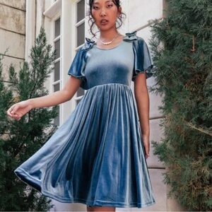 Elegant Blue Velvet Dress